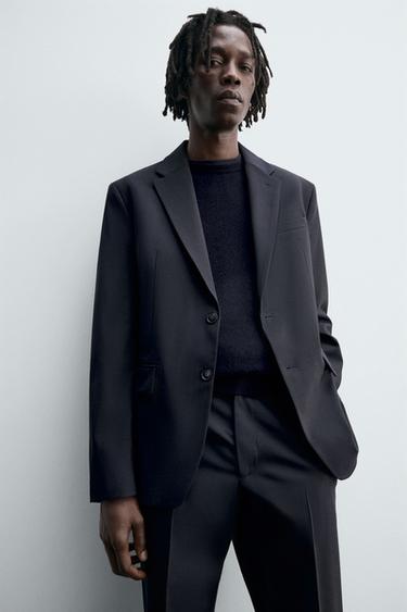 WOOL SUIT BLAZER - Navy blue by Zara - Image 4