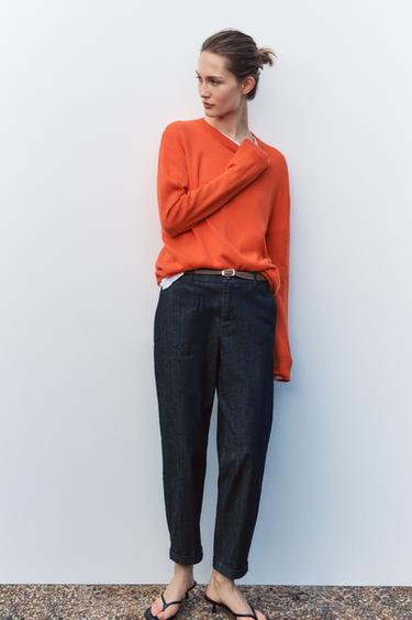 Z1975 BRAIDED BELT CHINO DENIM TROUSERS - Blue by Zara