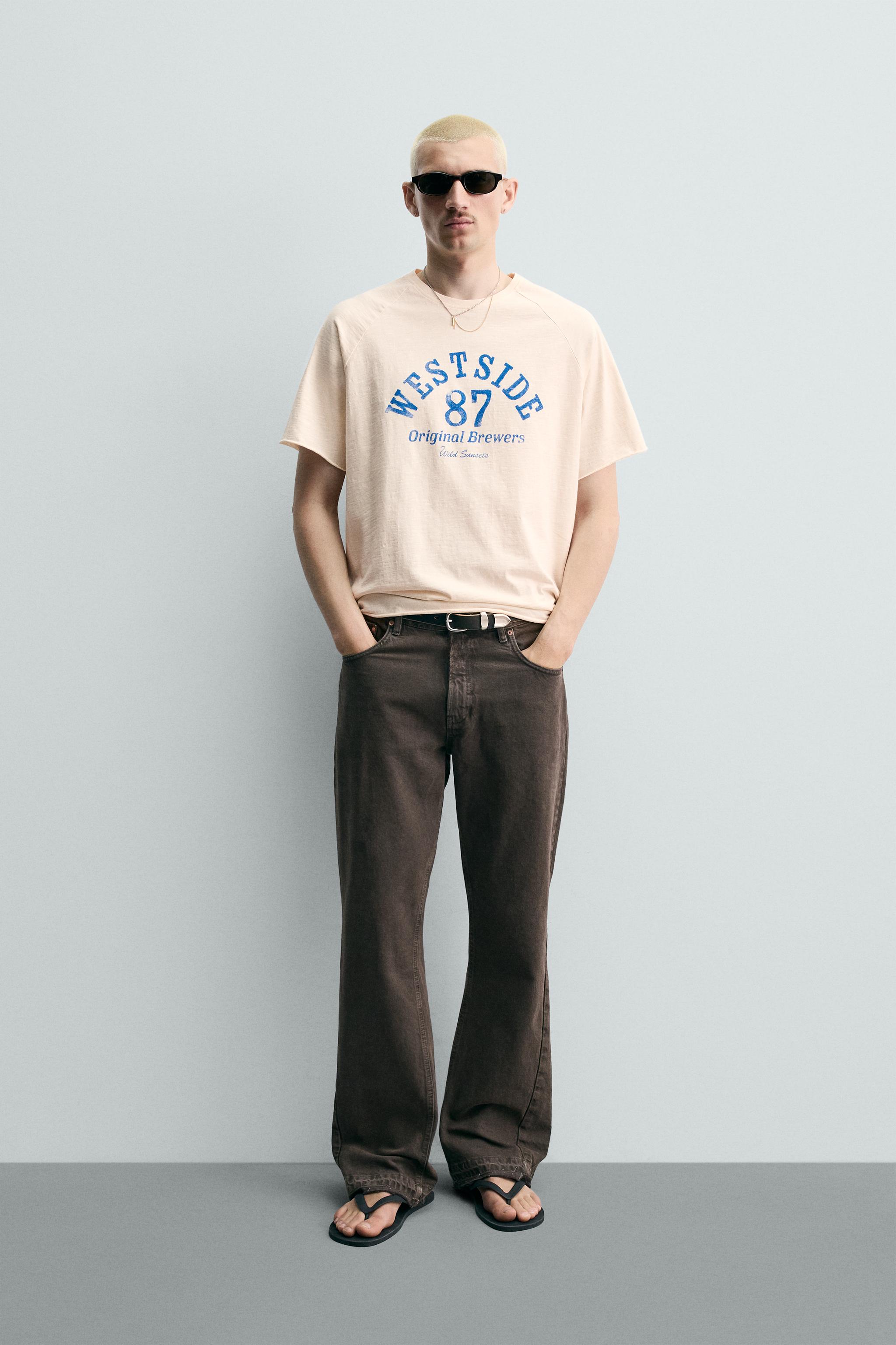 ウォッシュ加工テキストTシャツ - ホワイト | ZARA Japan / 日本