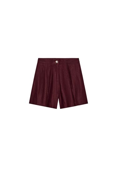 BERMUDA PINZAS CON LINO - Burgundy de Zara