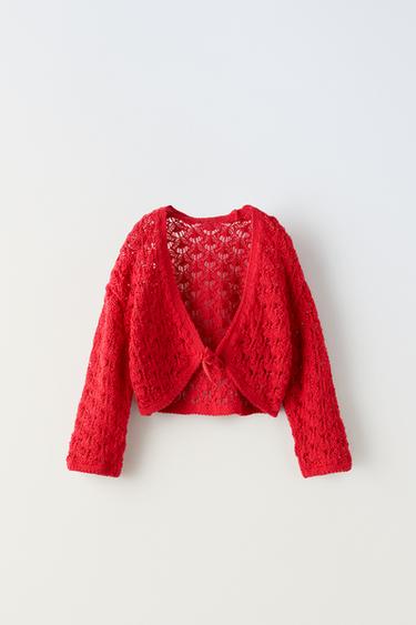 GILET EN MAILLE CROCHET AVEC NŒUD - Rouge de Zara