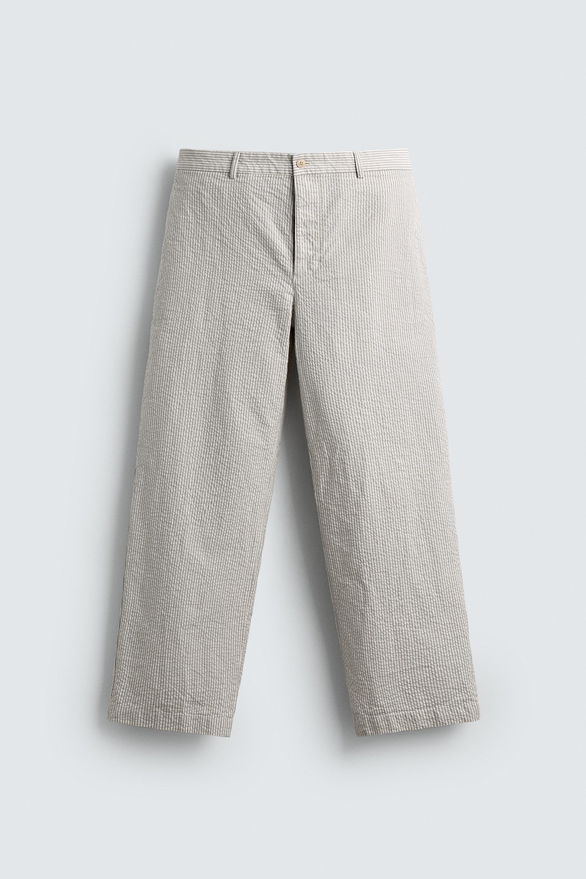 SEERSUCKER STRAIGHT FIT PANTS - striped | ZARA Canada
