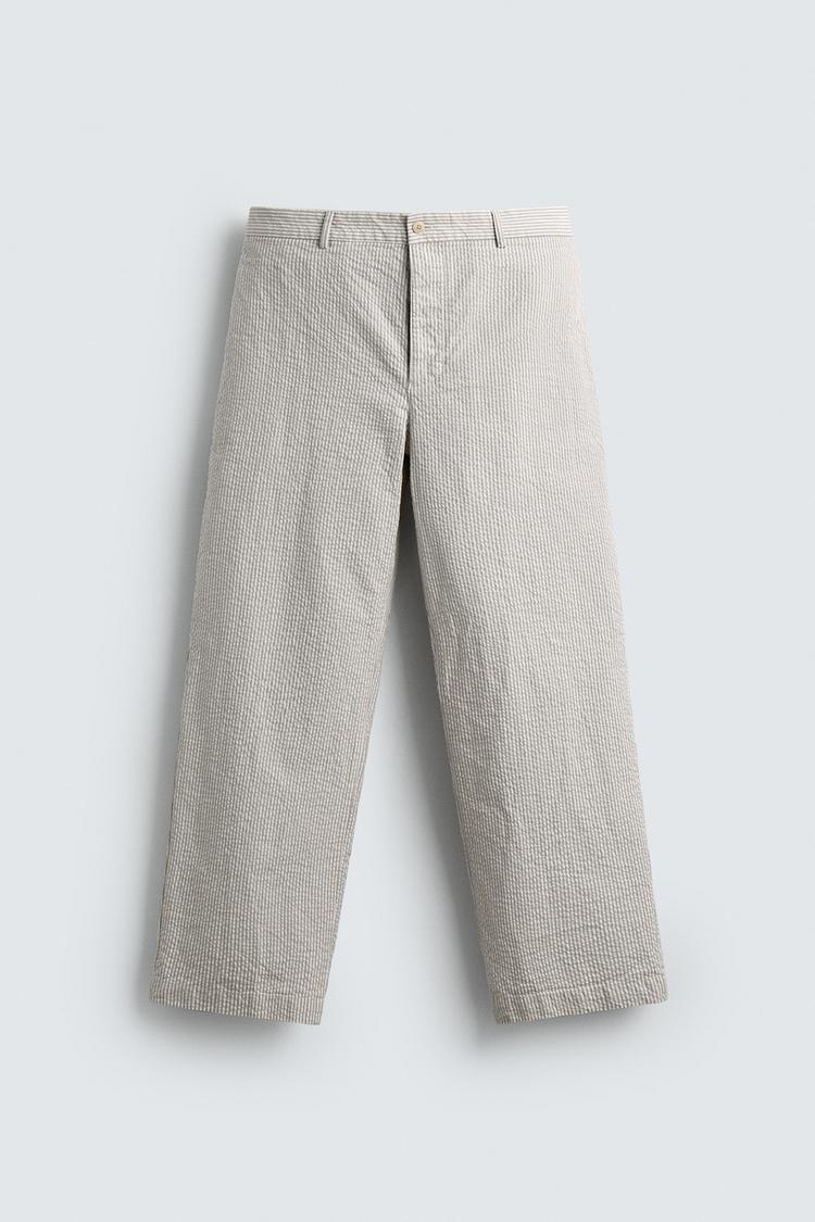 ZARA STRAIGHT-LEG SEERSUCKER TROUSERS