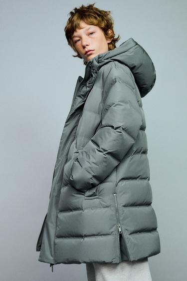 ДЛИННЫЙ ПУХОВИК С ПЕРОМ И ПУХОМ WATER REPELLENT — СТАЛЬНОЙ СИНИЙ от Zara