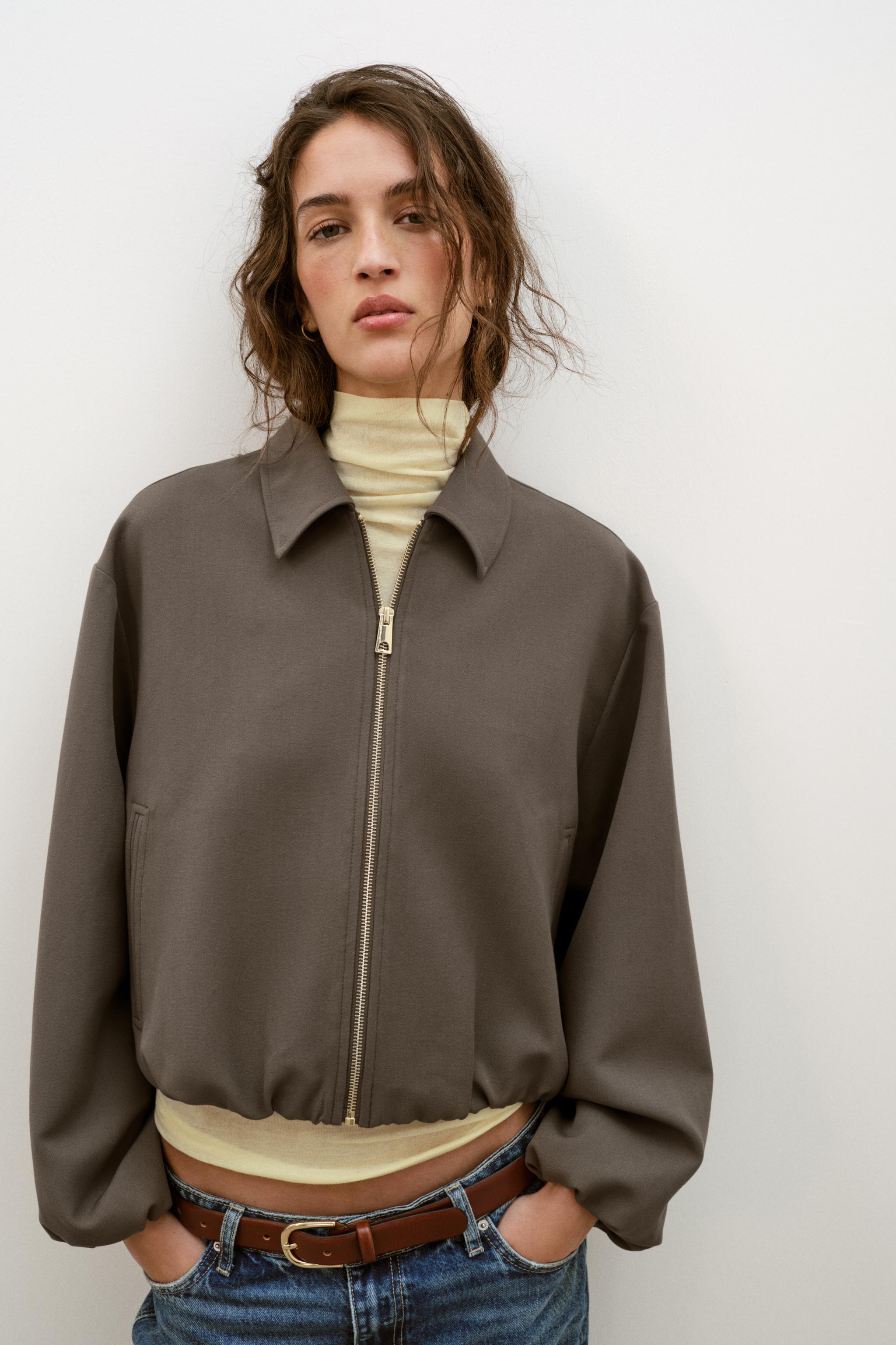 PUFF SLEEVE ZIP JACKET - Light khaki | ZARA United States