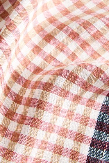 CONTRAST GINGHAM LINEN TABLECLOTH - Terracotta by Zara