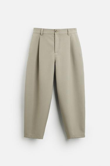 Zara BALLOON FIT 細褶長褲 - 焦糖色