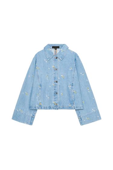 Z1975 EMBROIDERED FLORAL DENIM JACKET SET - Mid-blue by Zara