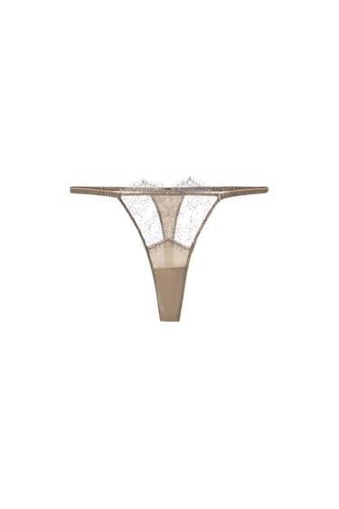 CONTRAST LACE THONG - Grey / Blue by Zara