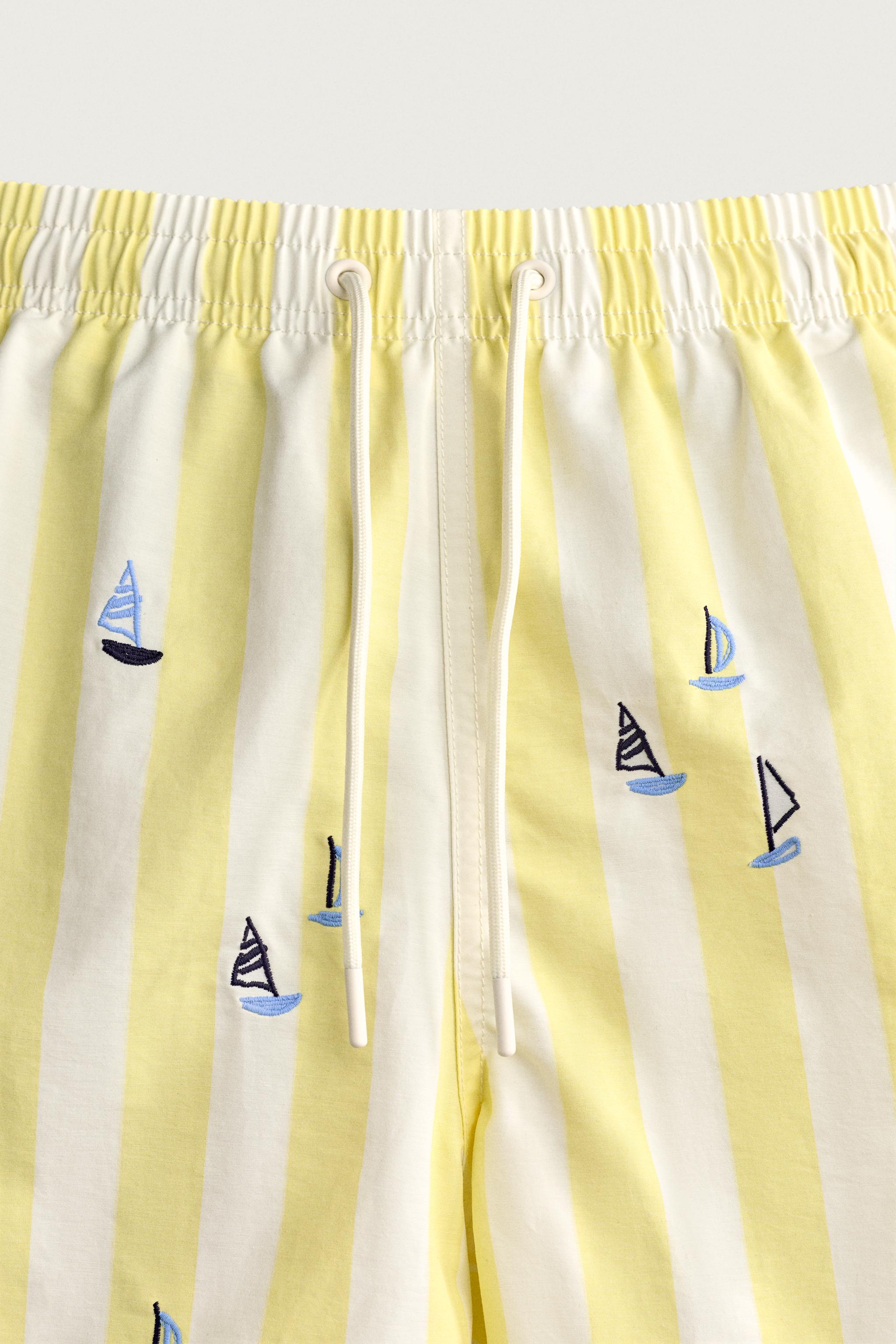 STRIPED MID-LENGTH SWIMSUIT WITH EMBROIDERED BOATS