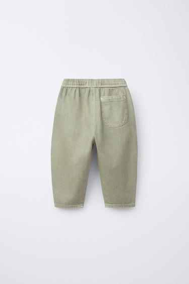 WASHED-EFFECT TWILL BALLOON TROUSERS - Light green by Zara - Image 1
