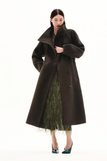 Zara 高領軟質繫帶大衣 - 棕色