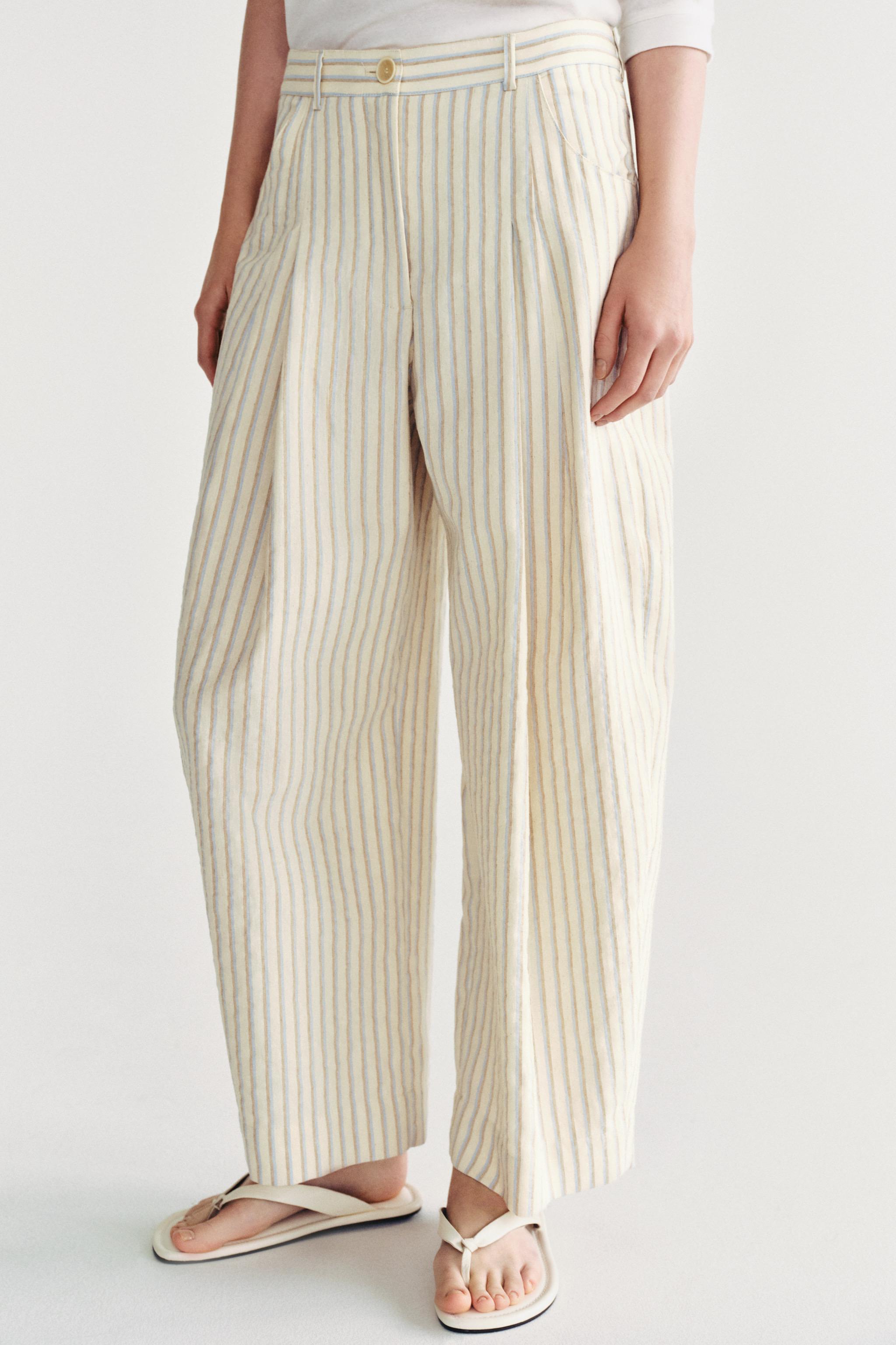ZW COLLECTION STRIPED BARREL TROUSERS — Ecru