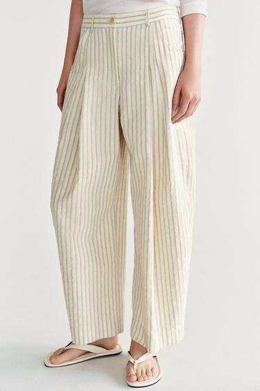 ZW COLLECTION STRIPED BARREL TROUSERS - Ecru by Zara