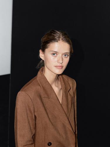 Zara Double-breasted linen blend blazer - Brandy