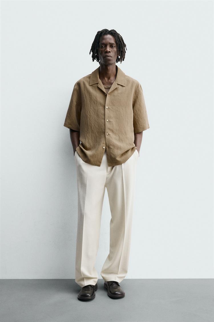 STRIPED FLOWING SHIRT Beige ZARA India - Main Image