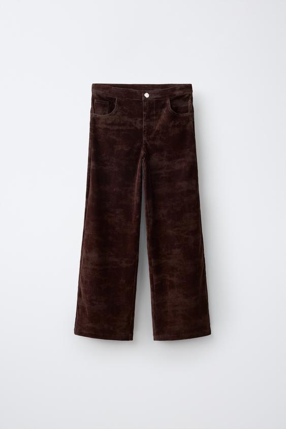 БРЮКИ С ФЛОКОВЫМ УЗОРОМ И ПРЯЖКОЙ — КОРИЧНЕВЫЙ от Zara — изображение 0