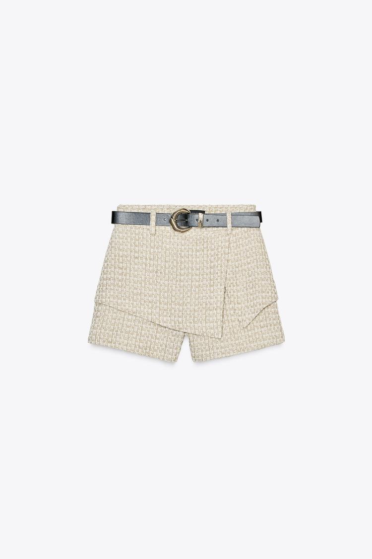 TEXTURED SKORT WITH BELT - Ecru / Beige by Zara - Image 4