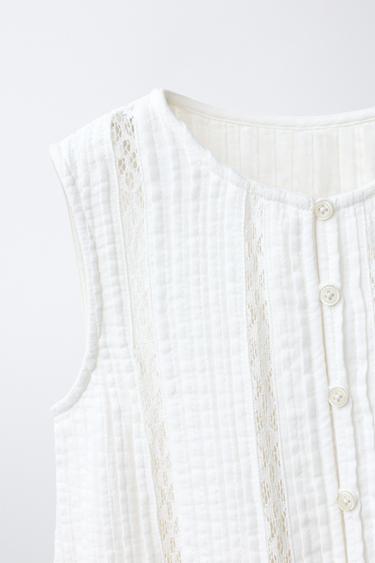 DRAWSTRING LACE INSERT BLOUSE - Ecru by Zara - Image 2
