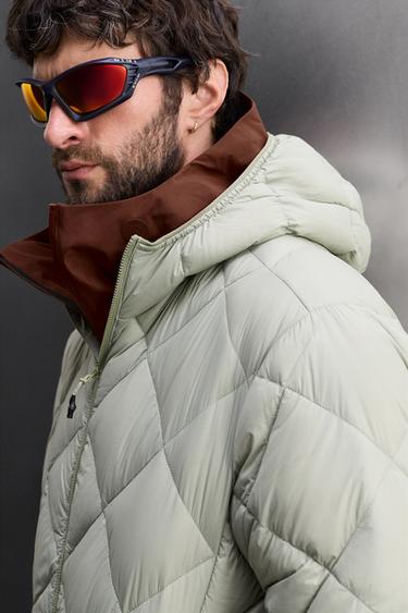 HOODED 100% FEATHER DOWN PUFFER JACKET - Light green by Zara - Image 5