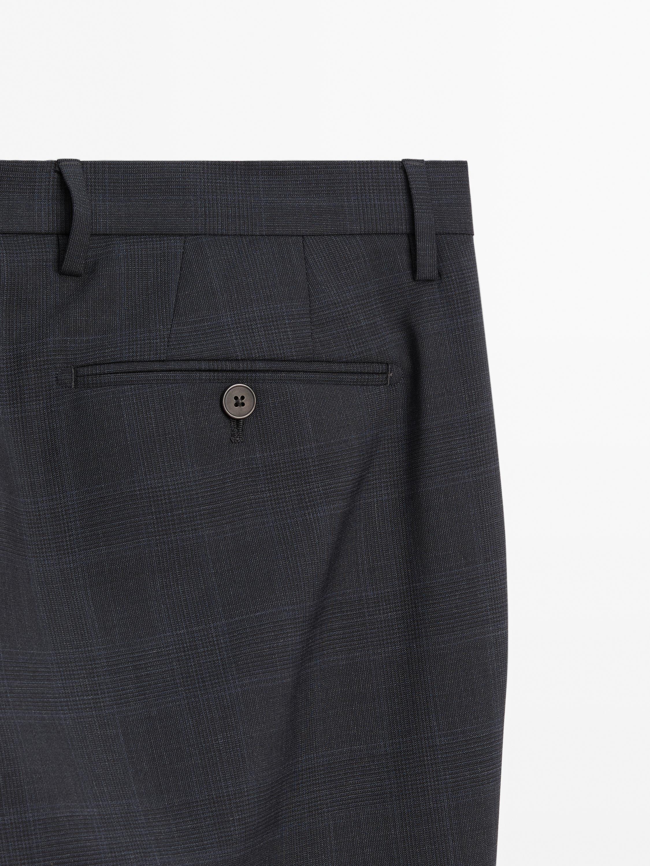 Pantalon de costume à carreaux 100 % laine