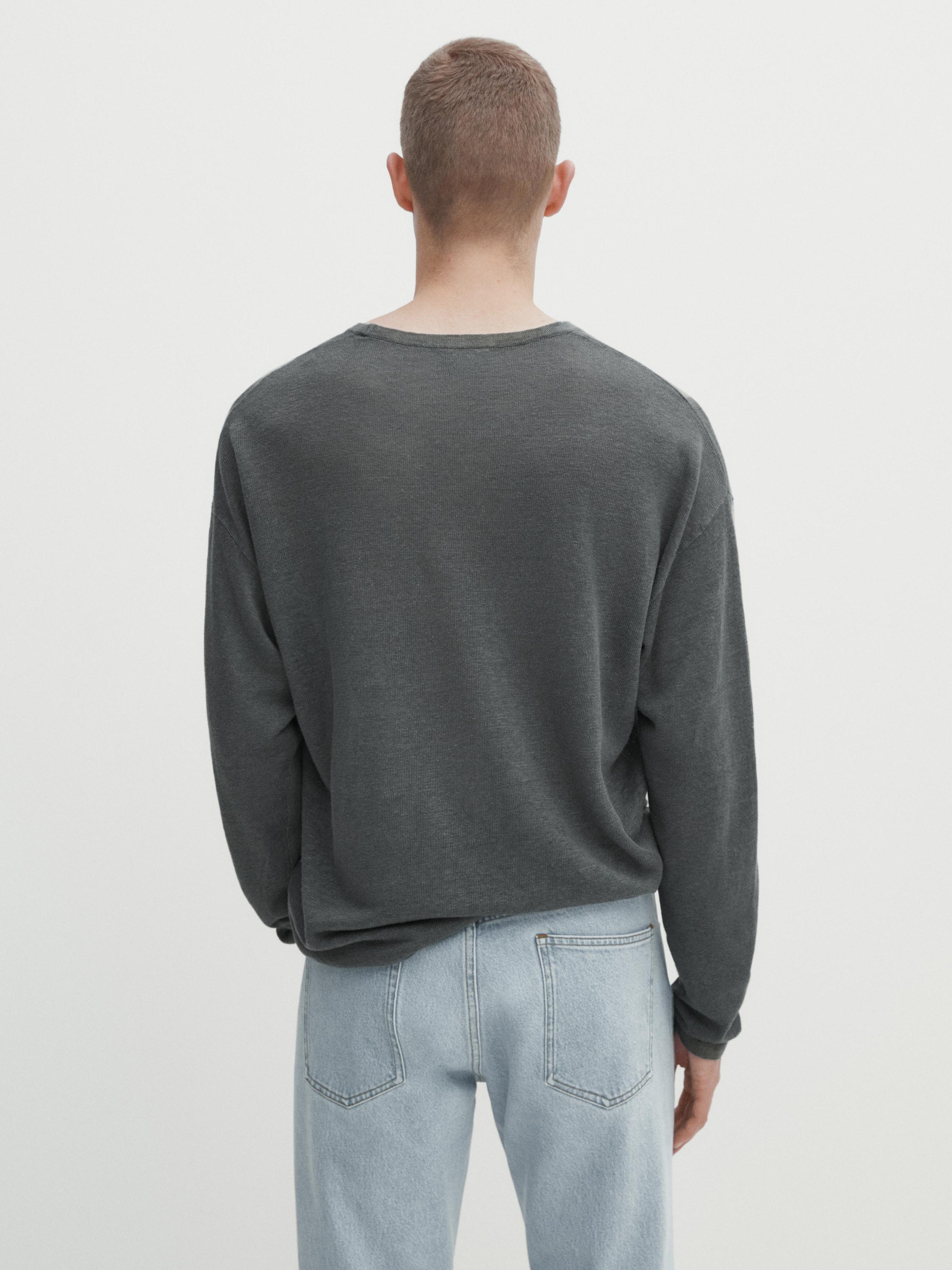 100% linen crew neck sweater - Stone | ZARA Canada