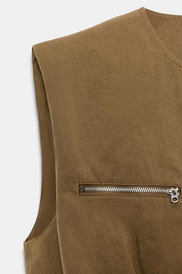 PUFFER GILET WITH ZIPS - Khaki by Zara - Image 9