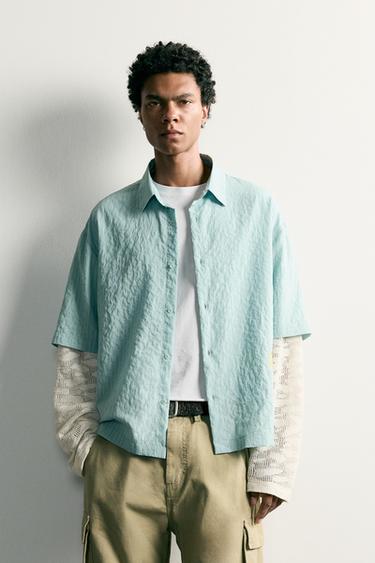 CAMICIA RELAXED FIT MANICHE EFFETTO SOVRAPPOSIZIONE - Verde acqua di Zara