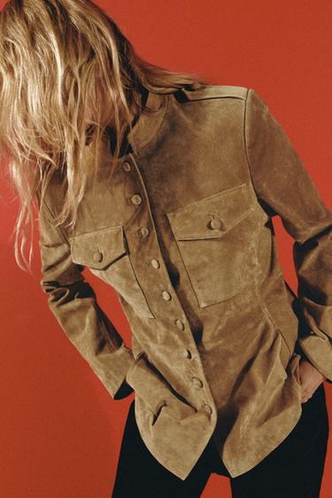 100% LEATHER JACKET WITH COVERED BUTTONS - camel by Zara