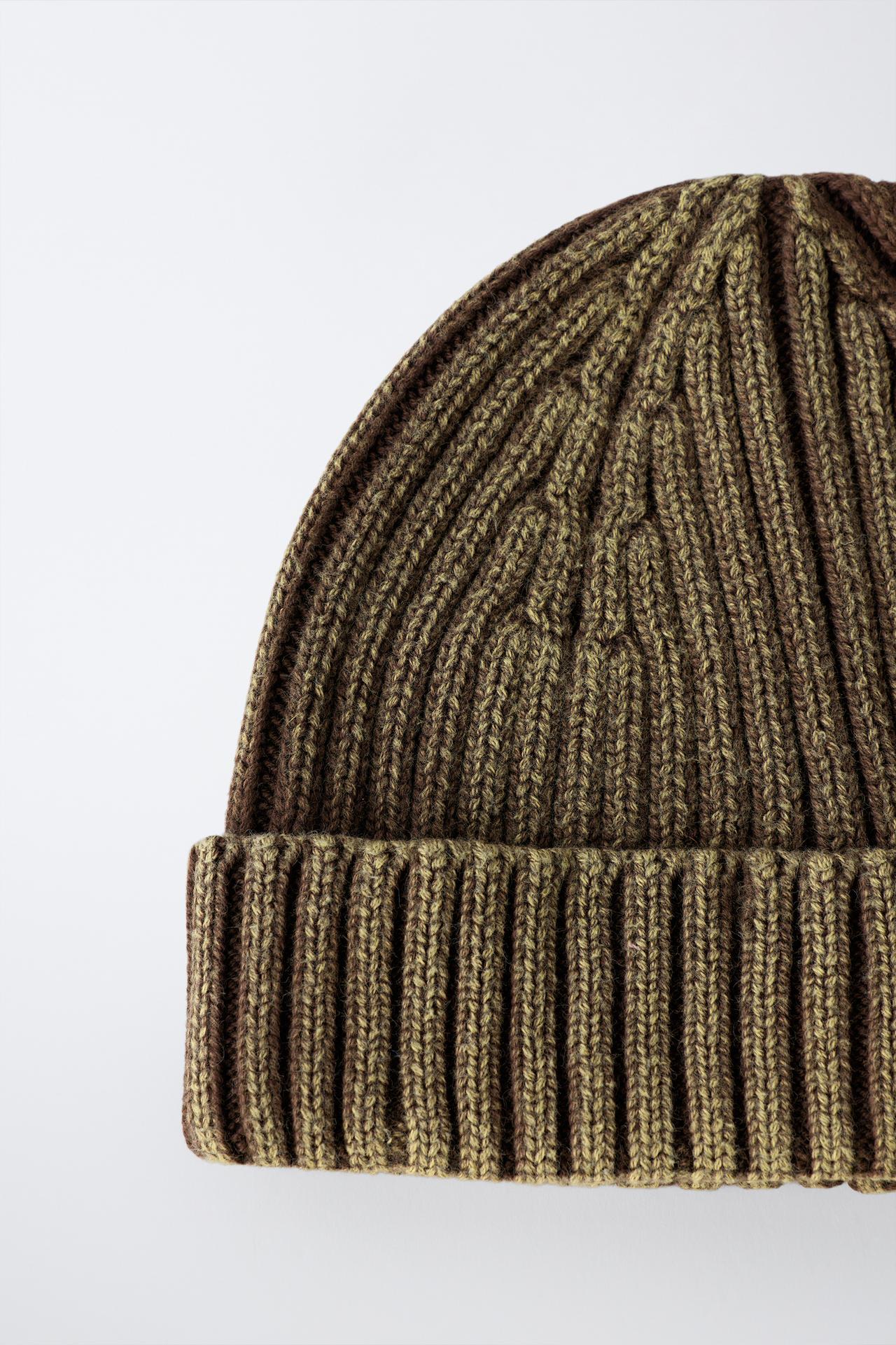 WASHED-EFFECT KNIT BEANIE — Brown