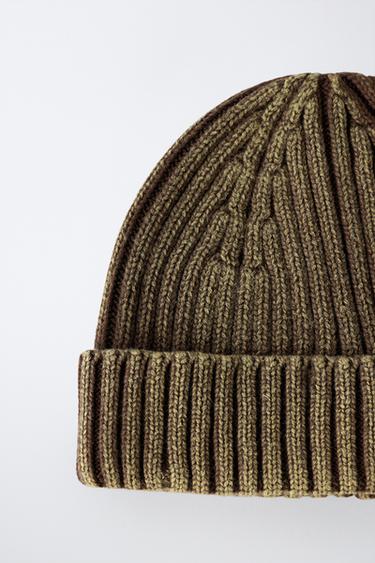 WASHED-EFFECT KNIT BEANIE — Brown 2