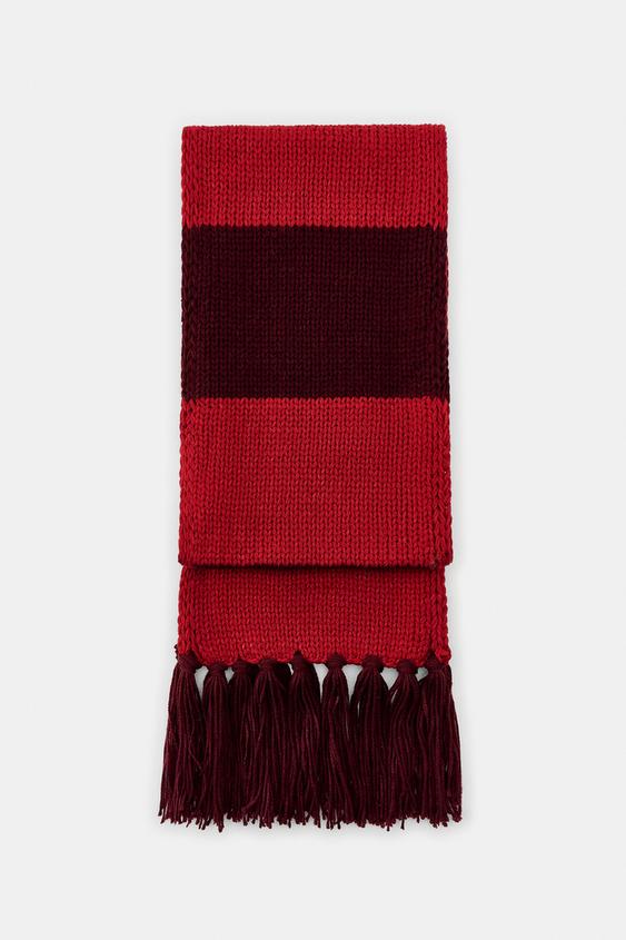 STRIPED FRINGED KNIT SCARF
