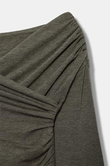 DRAPED SURPLICE NECKLINE TOP - Green marl by Zara - Image 7