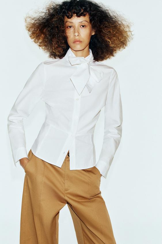 PEPLUM SHIRT WITH TIED DETAIL - White by Zara - Image 0