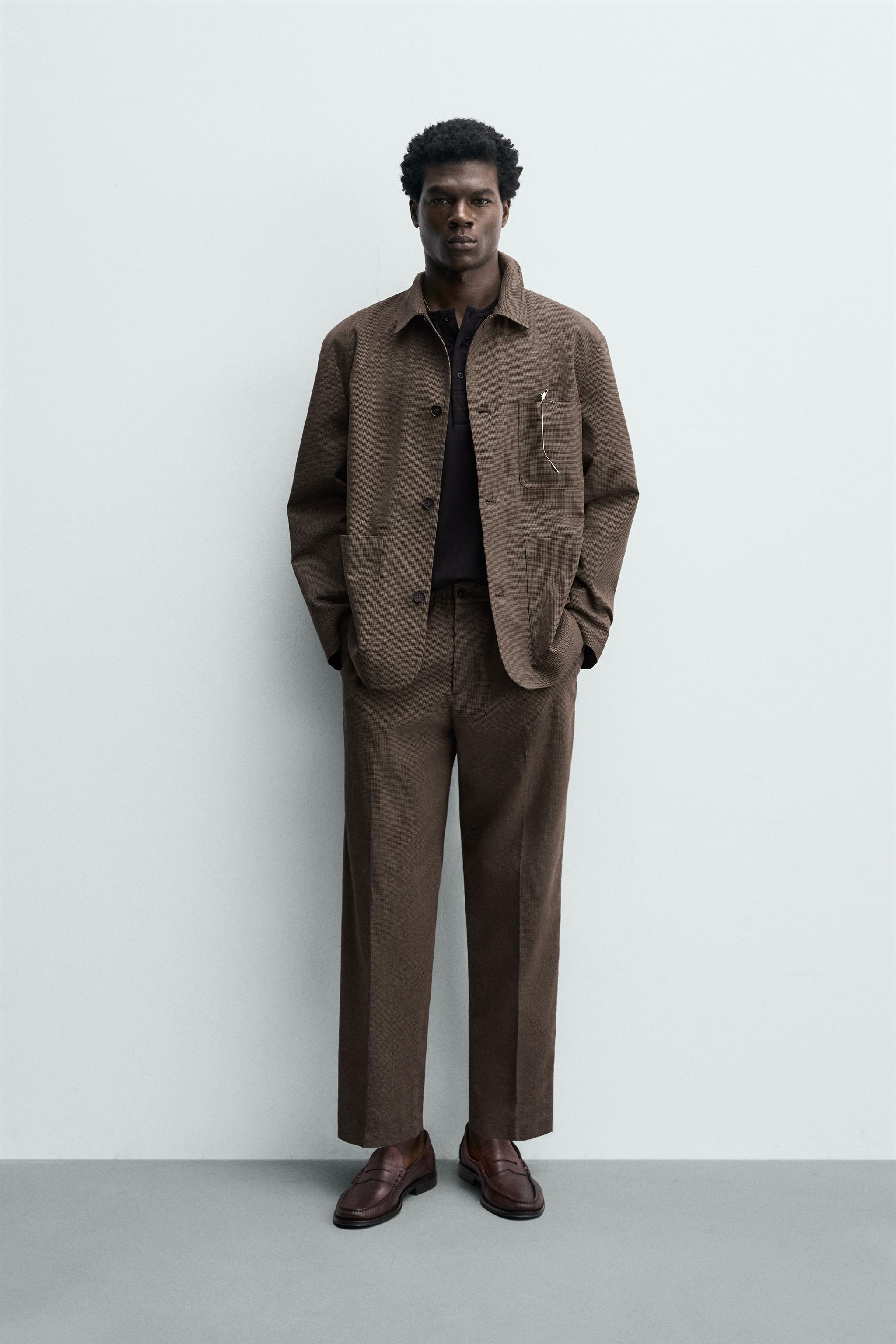 リラックスフィットハウンドトゥース柄スーツパンツ - ブラウン | ZARA