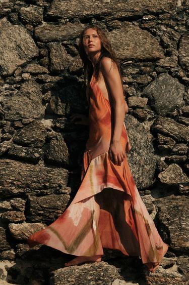 LONG PRINTED DRESS - Oranges by Zara