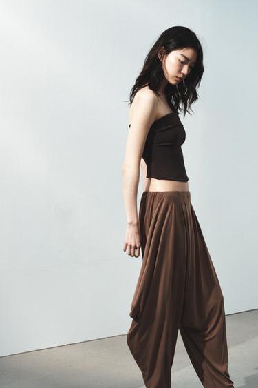 ASYMMETRIC FLOWING BAGGY TROUSERS - Light brown by Zara - Image 2
