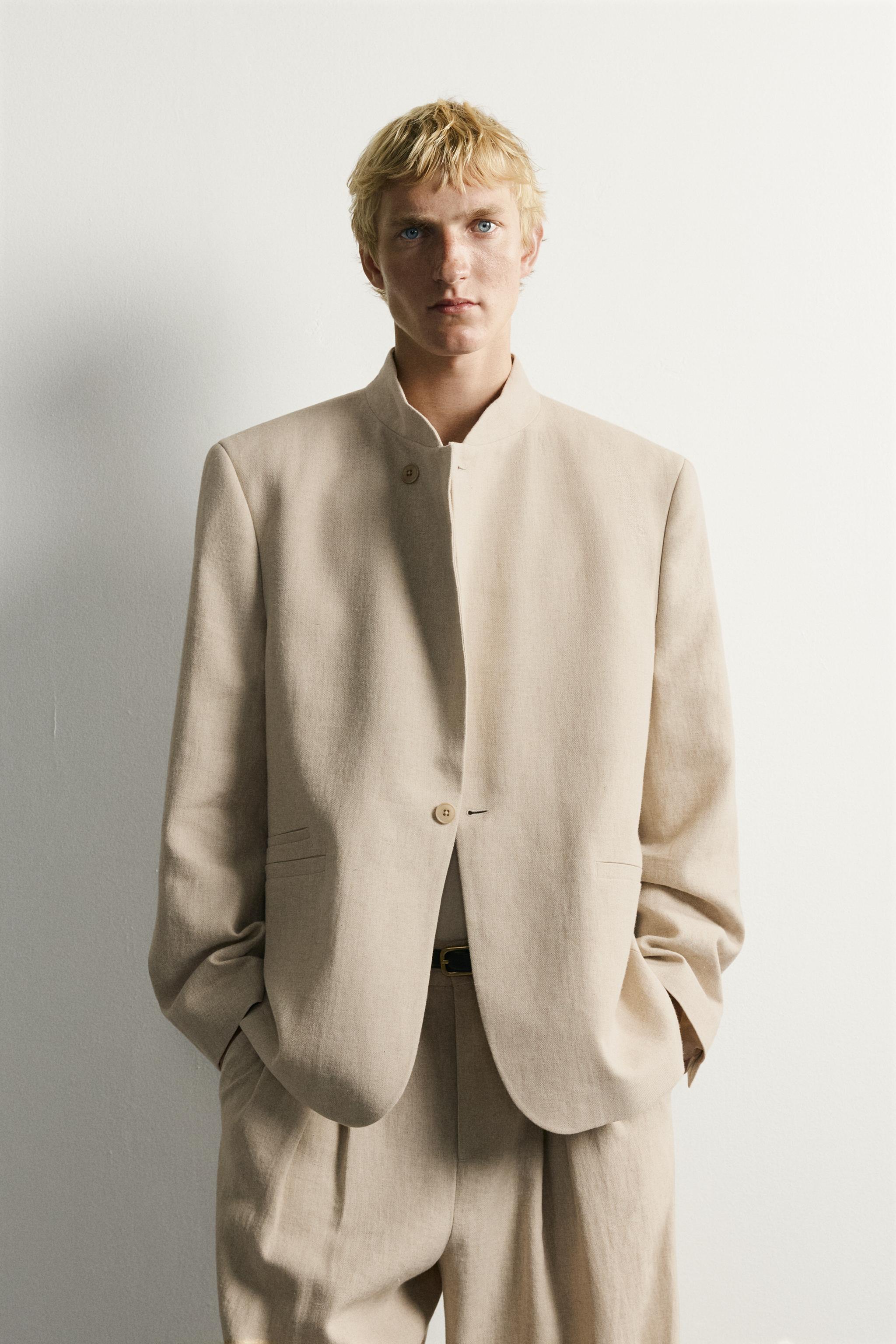 RELAXED FIT DOUBLE BREASTED SUIT BLAZER — Light beige (alternate view)