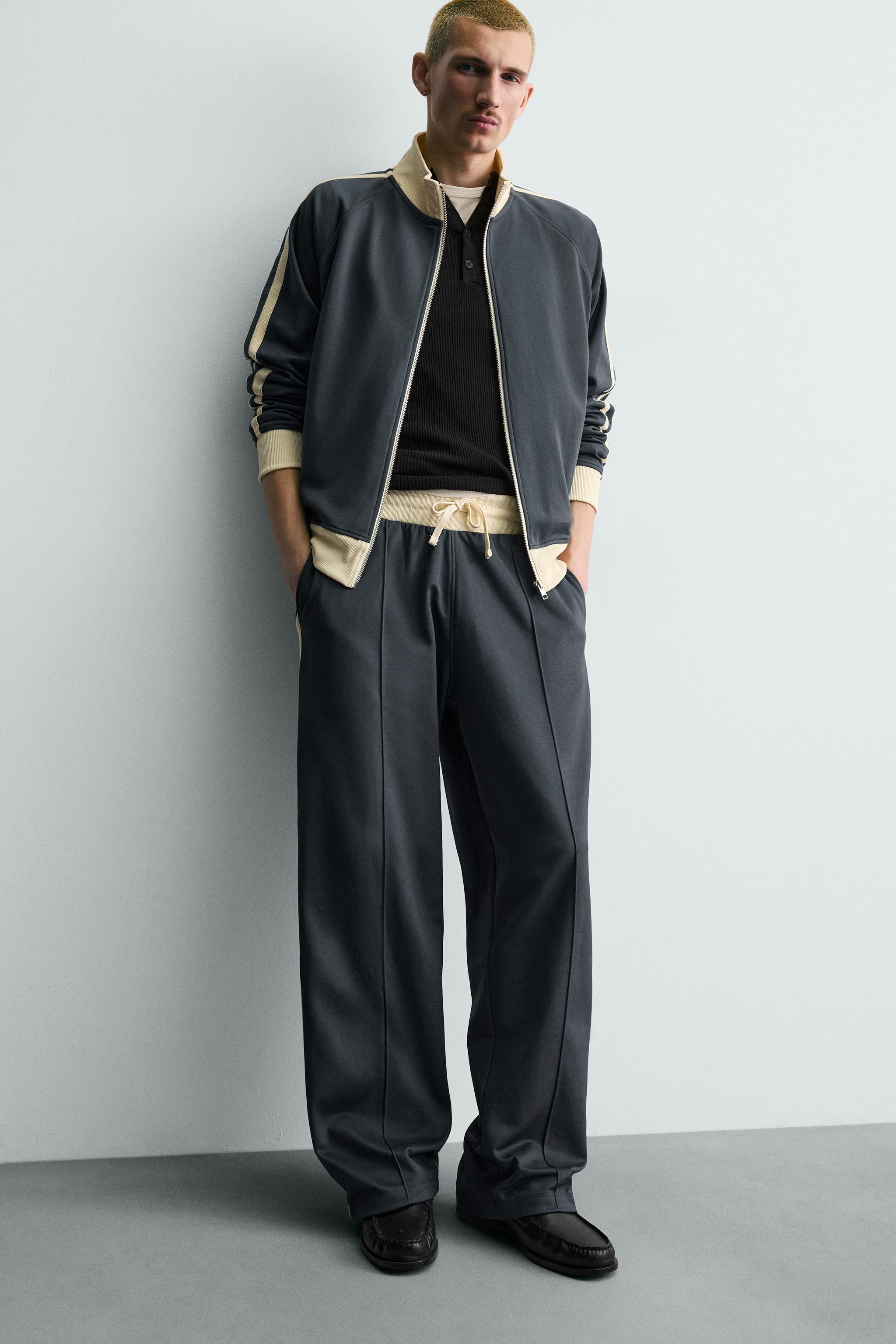 ジョガーワイドレッグパンツ、サイドライン入り - ブルー | ZARA Japan