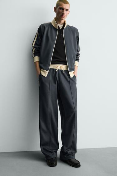 PANTALON DE JOGGING COUPE LARGE AVEC BANDES - Bleu de Zara - Image 4