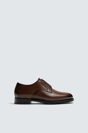 LEATHER DERBY SHOES - Brown by Zara