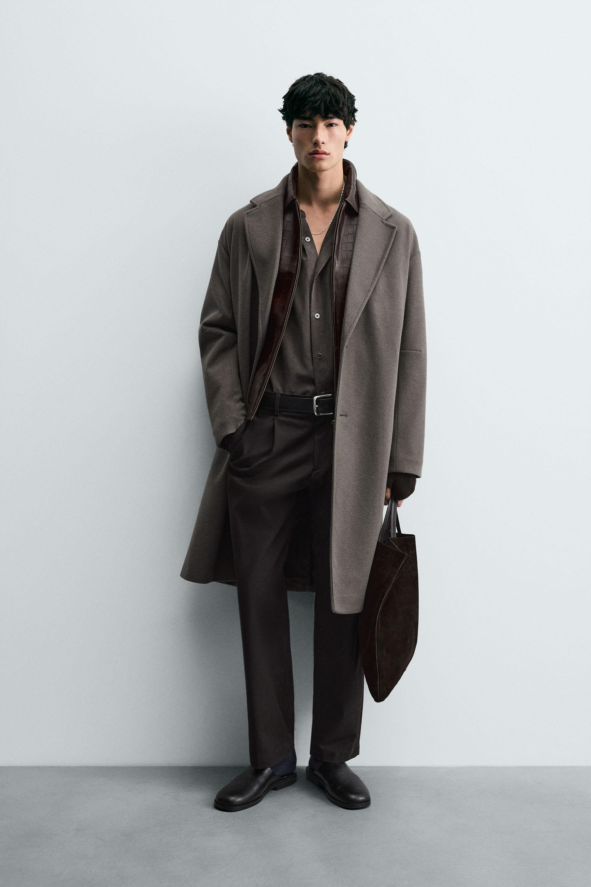 ZARA ネイビー バルーンスリーブ MA-1 ロングコート ZW COLLECTION LIMITED EDITION ウール混ロングコート