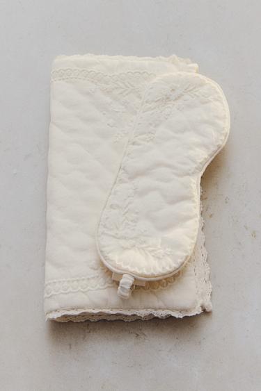 EMBROIDERED COTTON EYE MASK AND BAG SET - Ivory by Zara