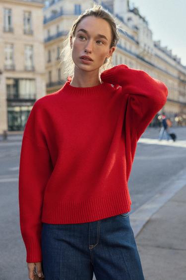 SOFT PLAIN KNIT SWEATER - Intense red by Zara