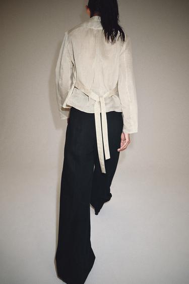 ZW COLLECTION HIGH-WAIST LINEN BLEND TROUSERS - Black by Zara - Image 2