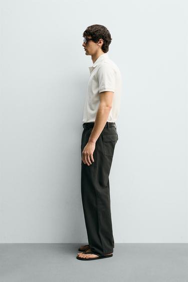 POLO STRUCTURÉ EN PIQUÉ - Blanc cassé de Zara - Image 3