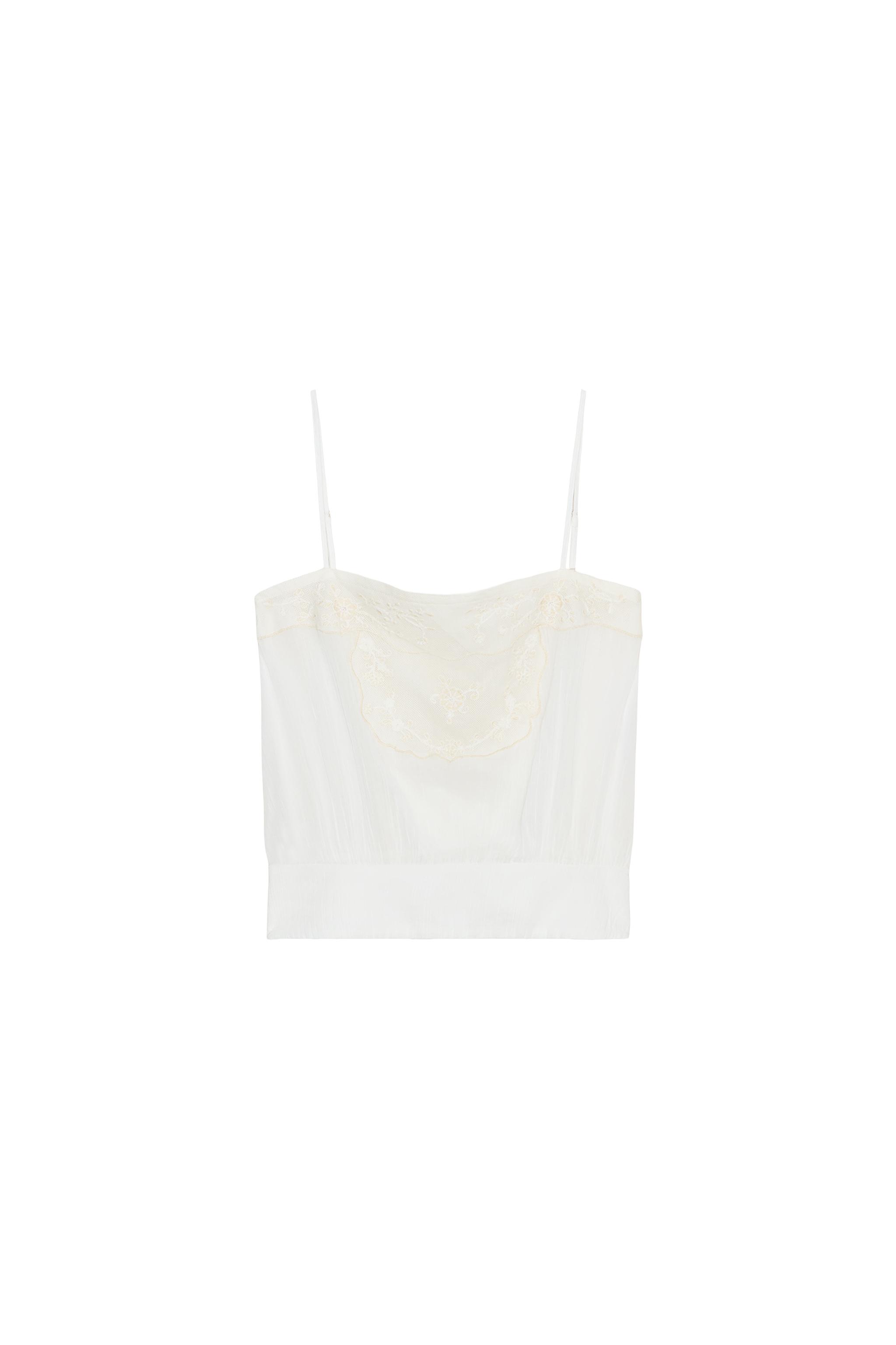 トップス ta ara EMBROIDERED STRAPPY TOP - White | ZARA United Kingdom