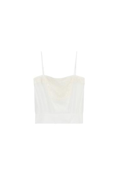 TOP GASA TIRANTES BORDADOS - Blanco roto de Zara