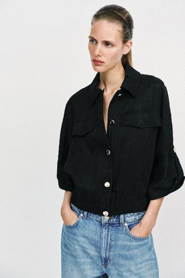 SAFARIBLUSE MIT ÄRMELN ZUM KREMPELN - Schwarz von Zara