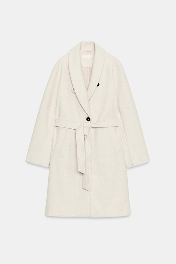SOFT BELTED COAT - Ecru by Zara - Image 7